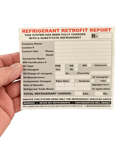 HVACR Refrigerant Retrofit Report Decal Stickers X10 – R438A R407C R421A etc.