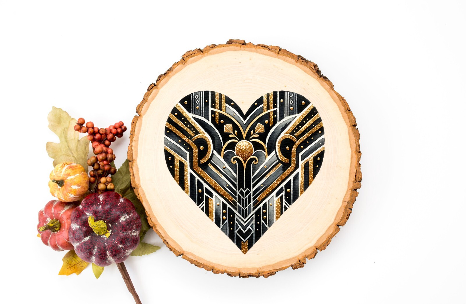Black and Gold Art Deco Heart UV DTF Transparent Sticker / Decal
