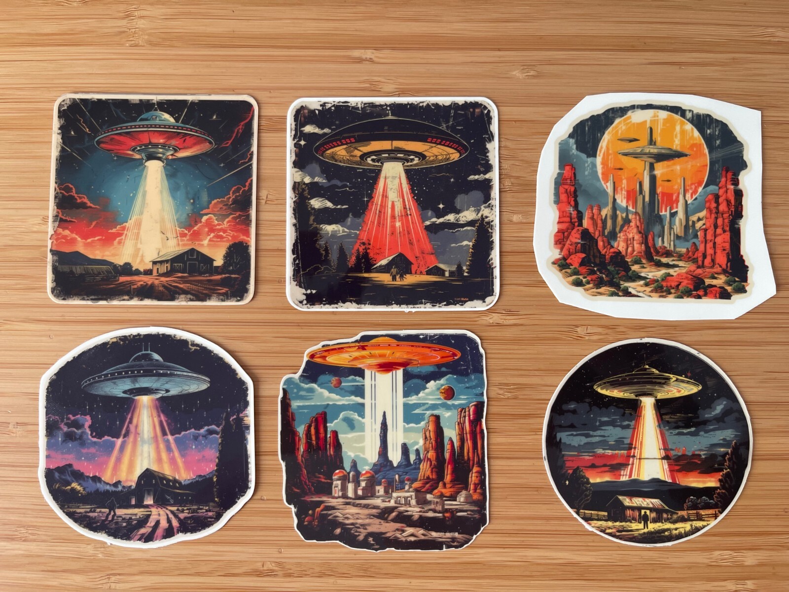 Alien UFO Abduction Sticker Glow in the Dark Vinyl Decal Sci-Fi Laptop Wall