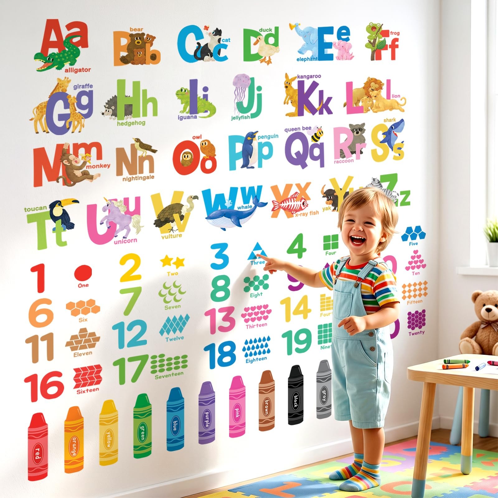 DS9-8091 Alphabet Numbers Crayon Wall Stickers Decals Kids Peel and Stick Rem…