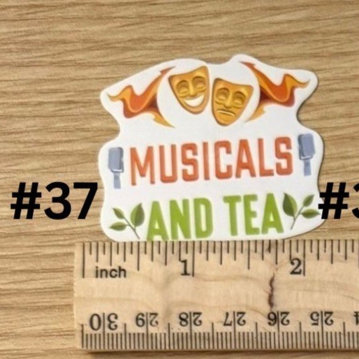 Musicals and Tea Theater Sticker 1.75 x 2 in Musical Lover Broadway Theatre Deco