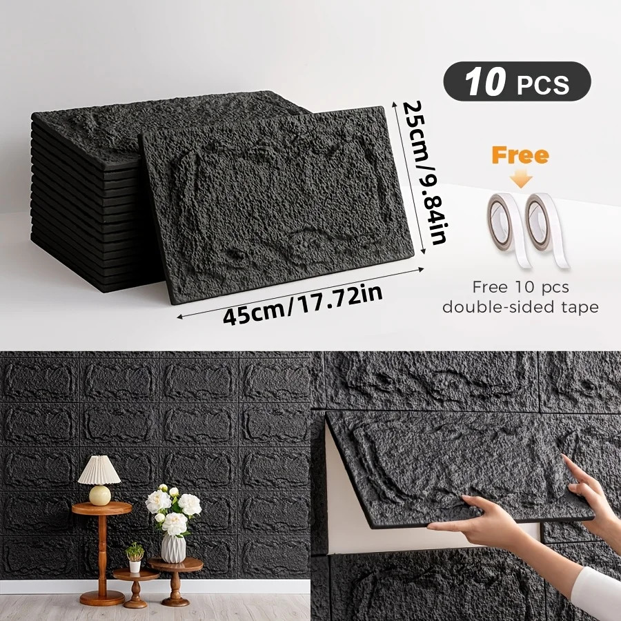10Pcs 3D Self-Adhesive Stone Wall Panels 10Mm Thickness PU Wall Panels Wall Deco