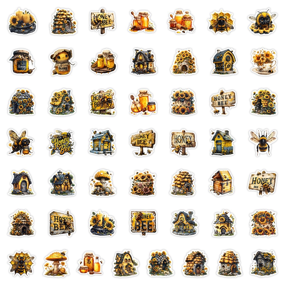 50pcs Waterproof Vinyl Stickers Honey Bumble Bee Luggage Phone Car Water Bottle