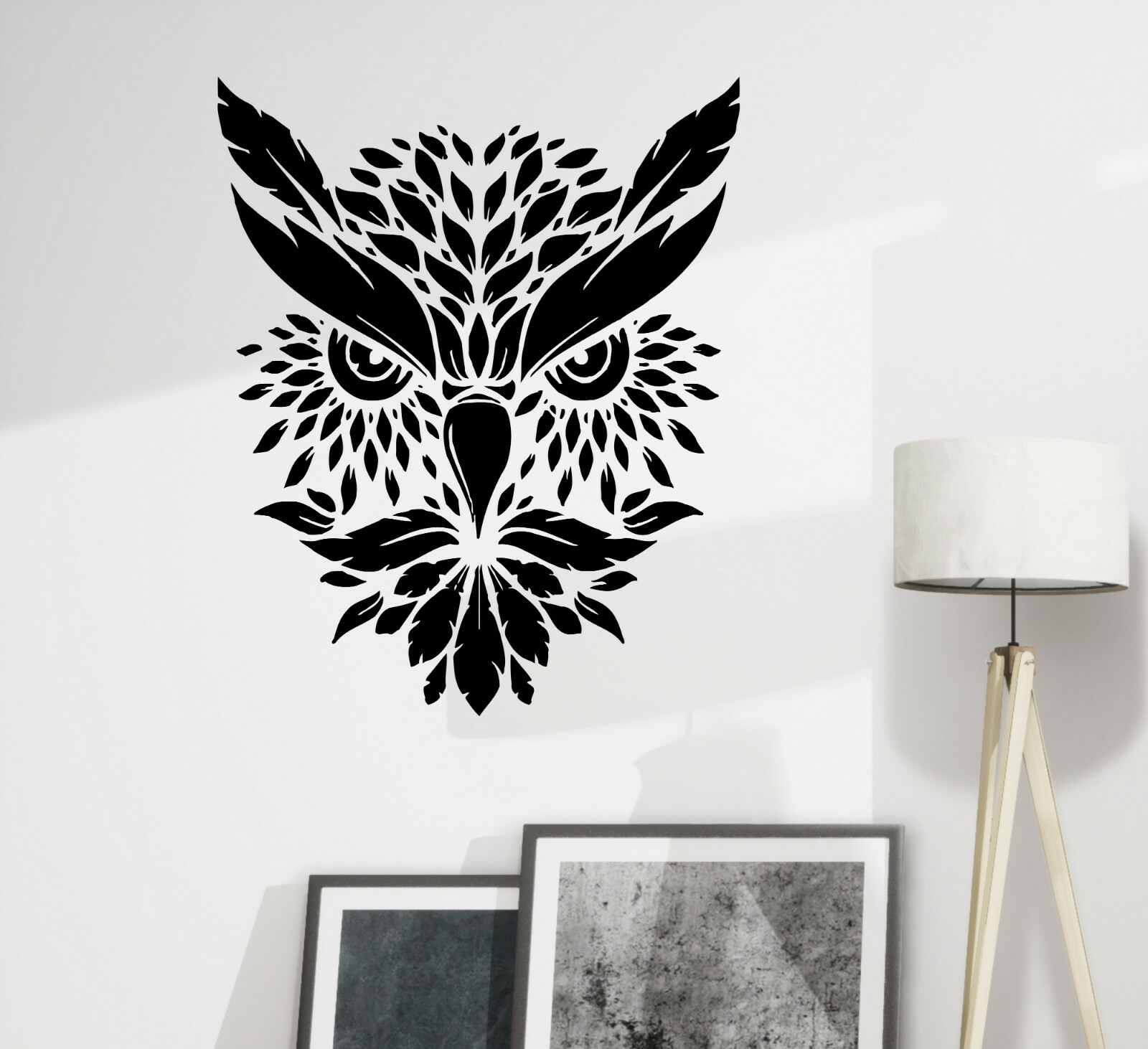 Wall Decal Owl Head Bird Feather Pattern Vinyl Sticker (ed2151)