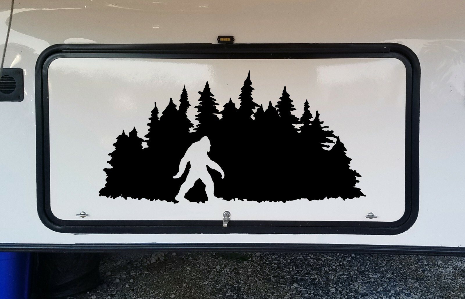 Bigfoot in Tree Line V5 Vinyl Decal – Pine Trees Forest PNW Sasquatch – Die Cut