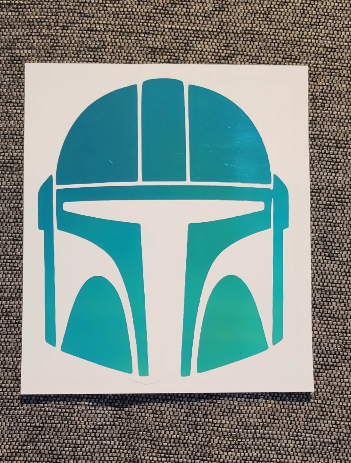 mandalorian "MANDO" helmet holographic decal/sticker. 5.5 in. Water proof.