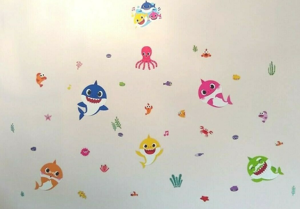 Baby Shark Wall Stickers Party Supplies Decorations Decals 39 Reusable Pink Fong