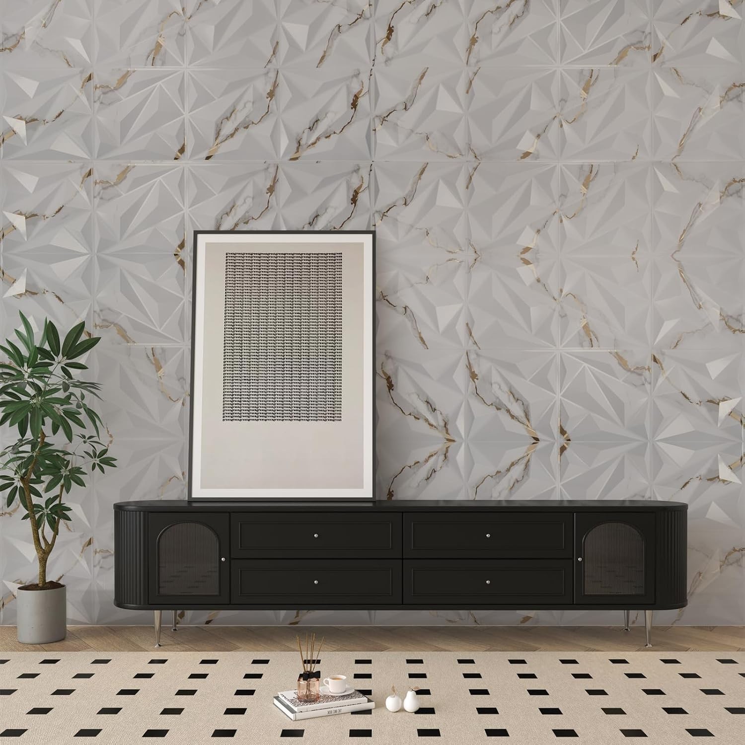 33 Pack 3D Wall Panel Diamond for Interior Wall Décor, PVC Textured Wall Pane…