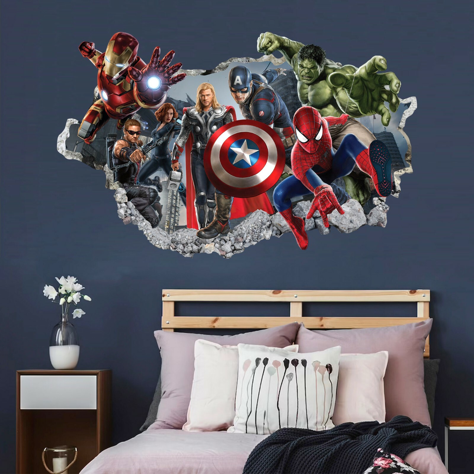 Avengers Hulk Spiderman Captain America Smashed Wall Decal Sticker 3D Wall Decor