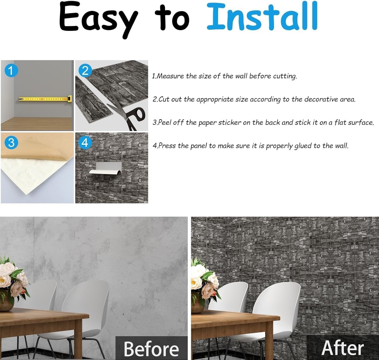 Elegant 3D Faux Brick Wall Panels – 20 PCS Black Rock Design for Modern Living