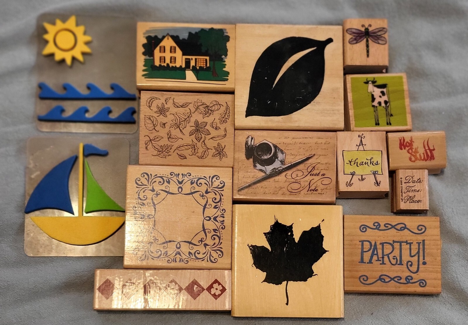 Lot Of 13+ Stamps Paper Crafting Stamping Wood
