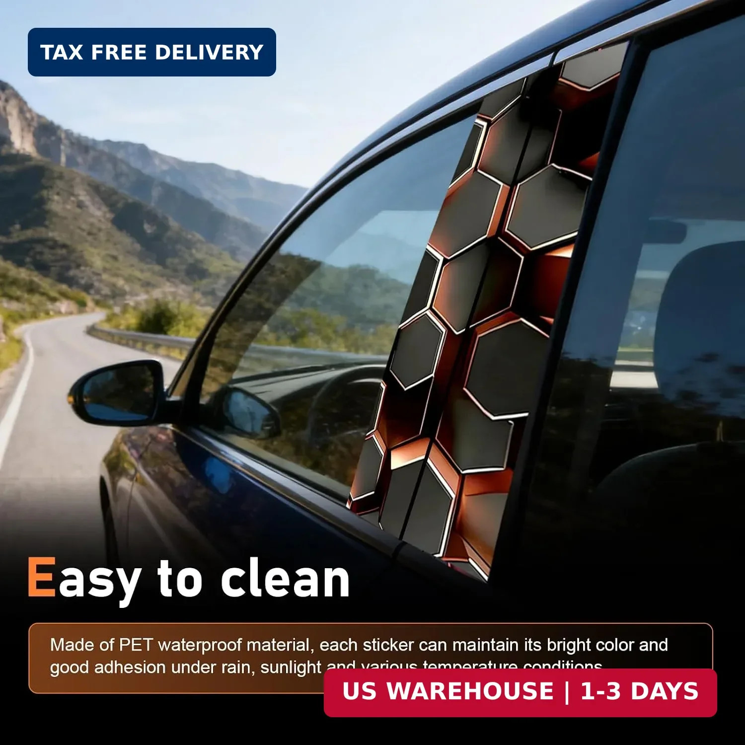 2 PCS Honeycomb Car B-Pillar Vinyl Decals, HD Printed Hexagon Door Pillar Sticke