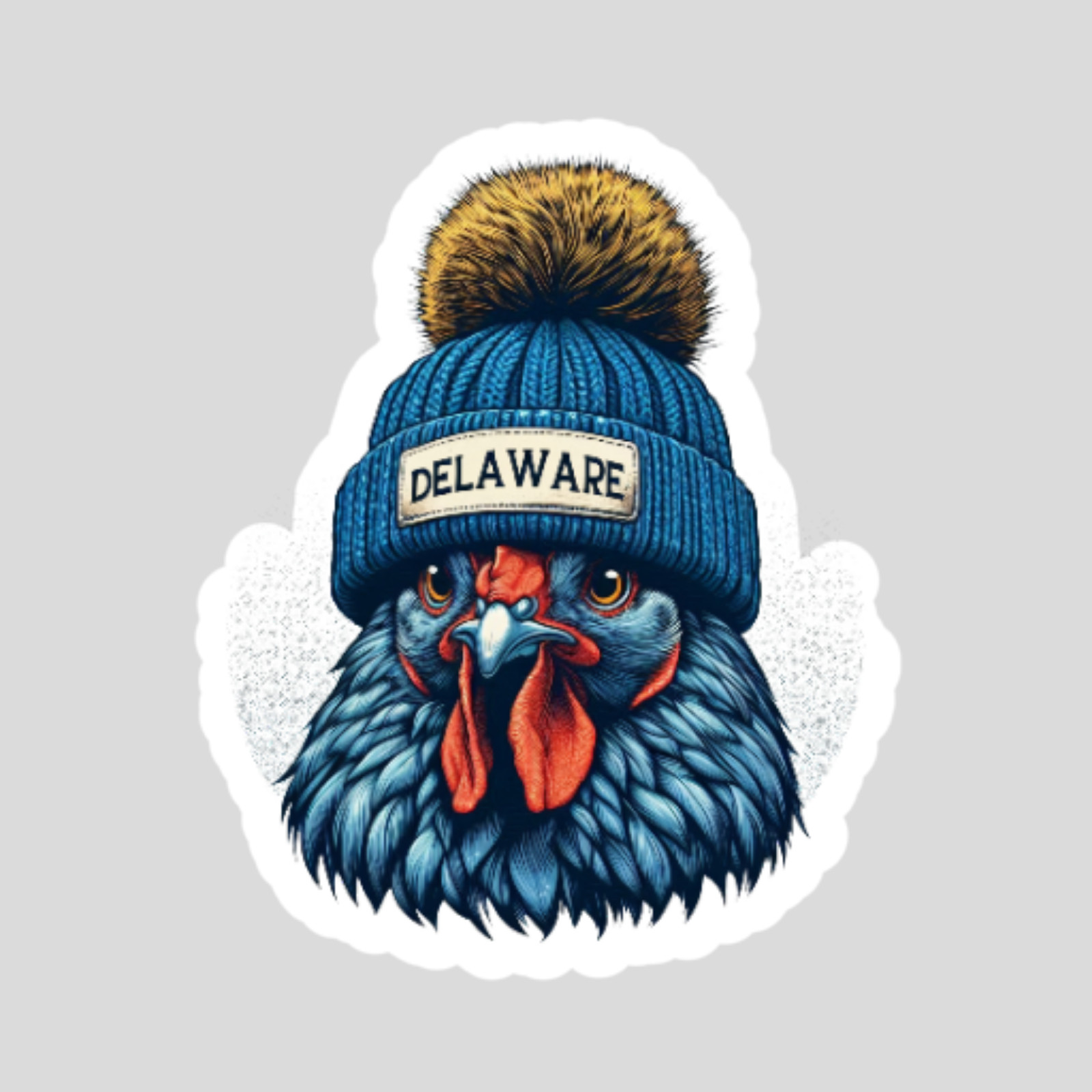 Delaware Sticker Vinyl Decal Chicken Wearing Beanie Funny Animal Graphic