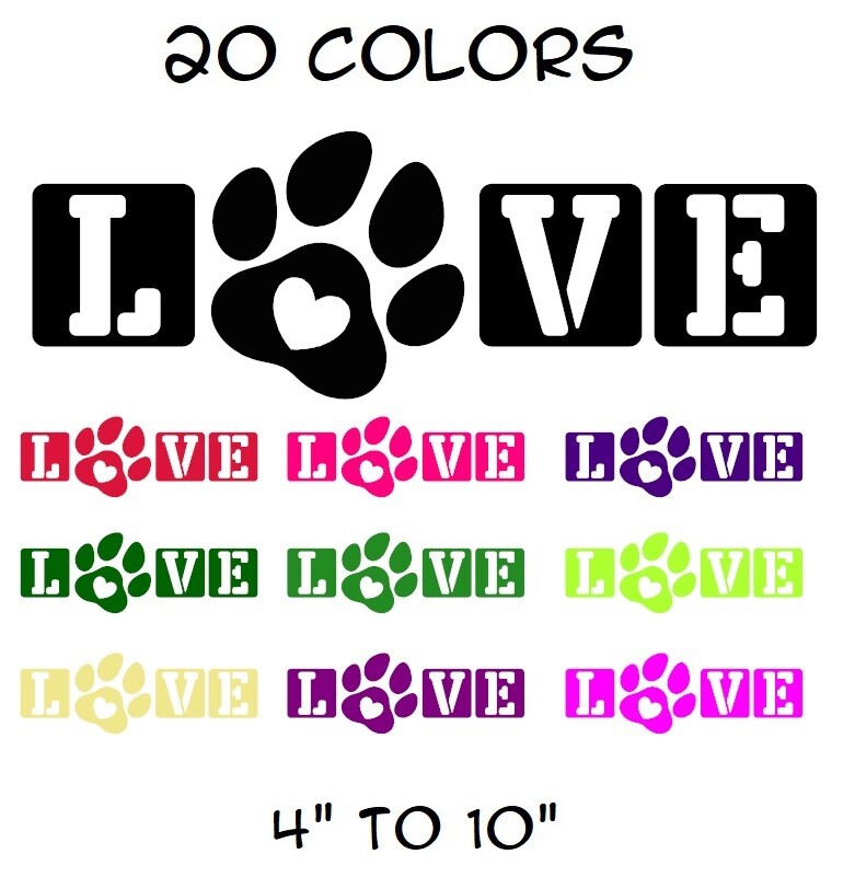 LOVE Paw Sticker Vinyl Decal – Dog Cat Pet Puppy Love Wall Decor Car Window