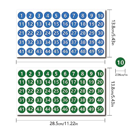 12 Sheets 600 Piece Vinyl Number Stickers – 1 to 50 Consecutive Multi-color