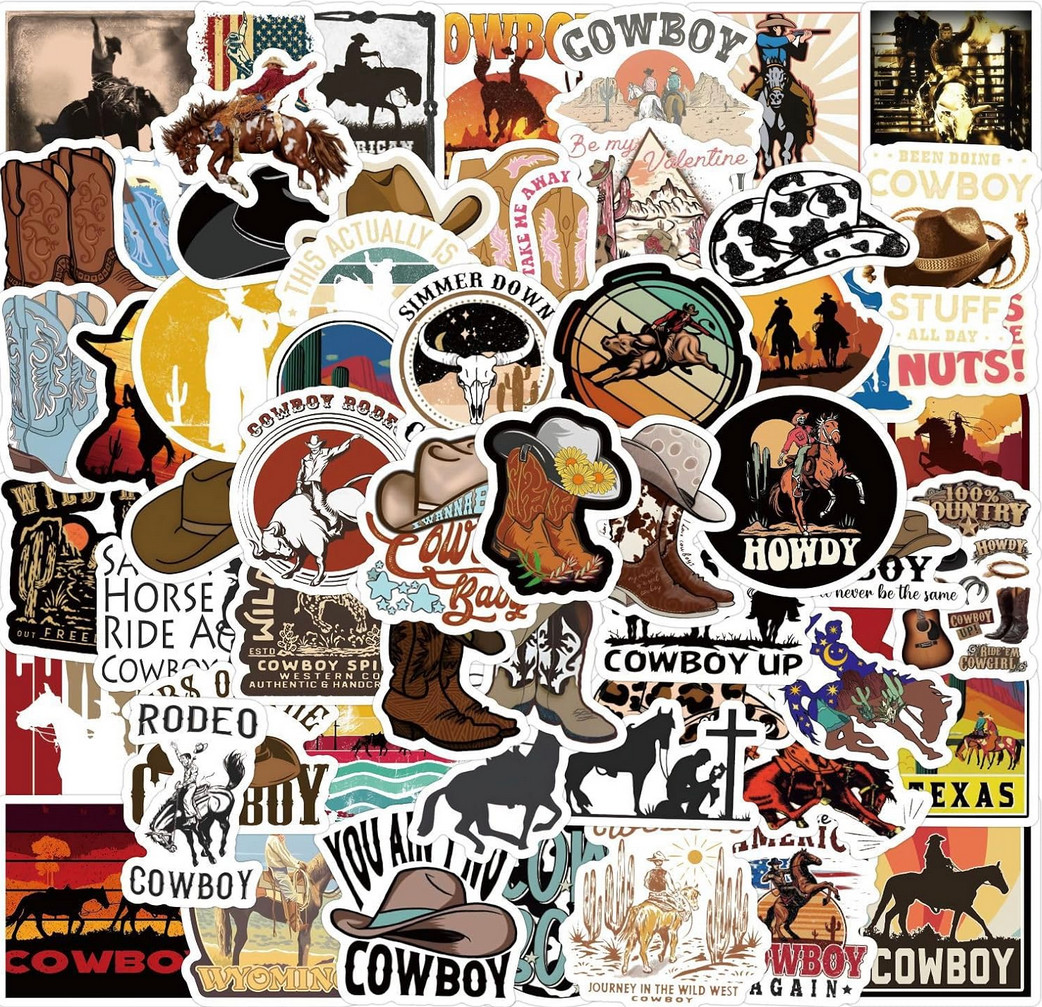 LOT OF 10 PCS COWBOY country western cowboys horseman rodeo Vinyl Sticker flakes