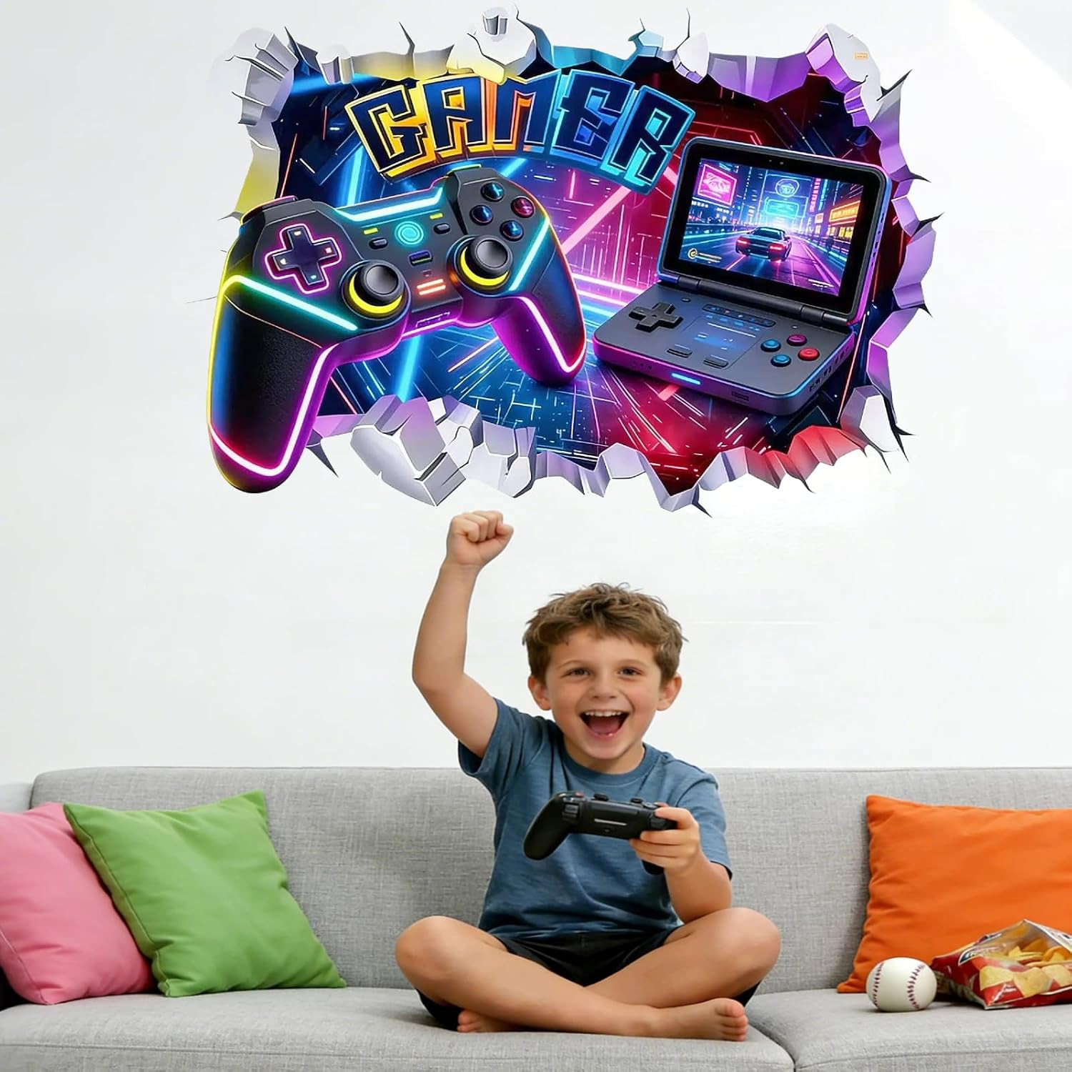 Game Wall Decal Large 3D Gamer Wall Stickers – Gamer Controller Gaming Wall Deca