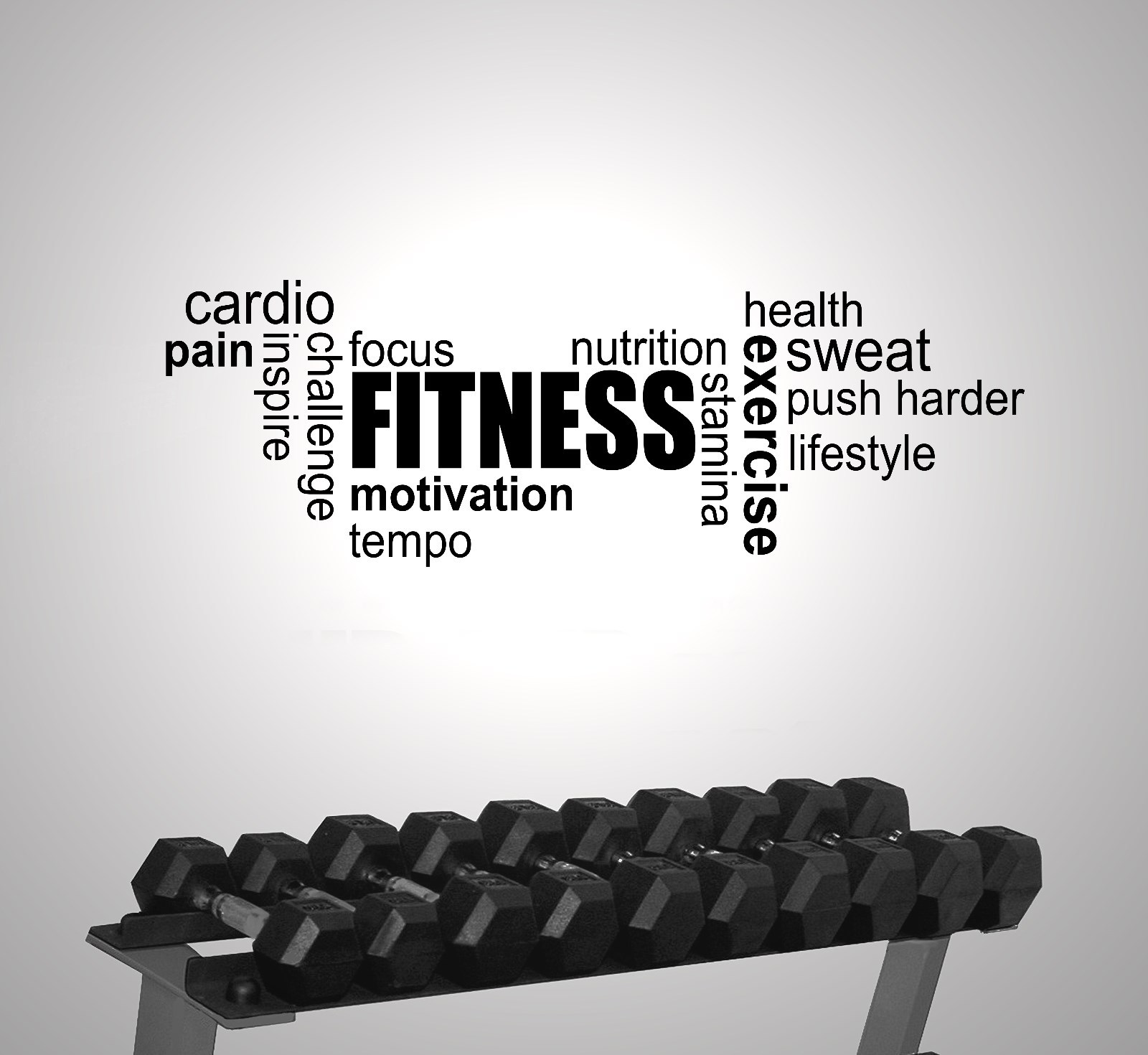 FITNESS GYM EXERCISE WORD CLOUD MODERN WALL STICKER VINYL ART MOTIVATION