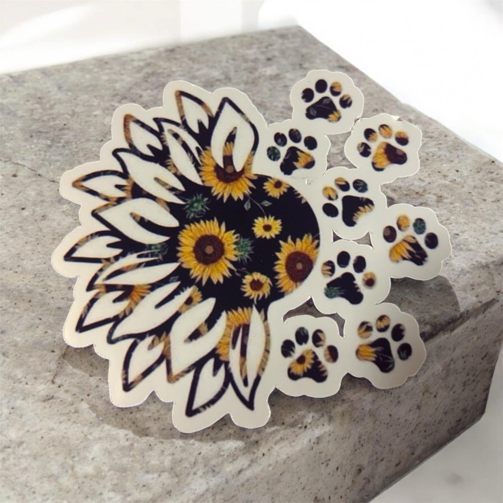 Sunflower And Paws Handmade Sticker