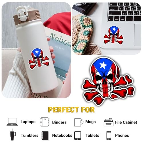 (3Pcs-5in) Flag Skull Decal – Patriotic Flag Design, Puerto Rican Puerto Rico