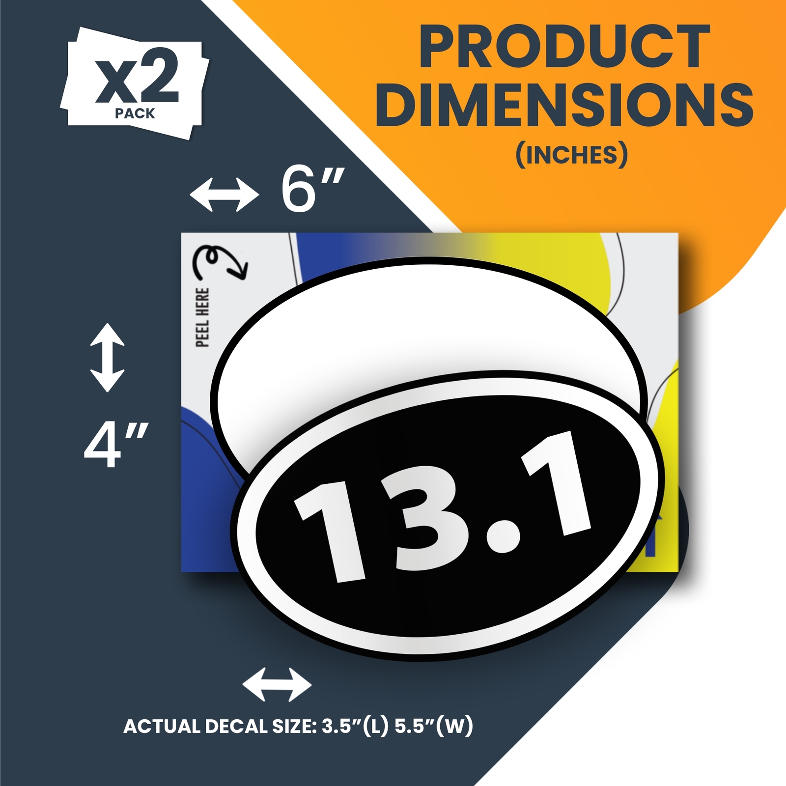13.1 Half Marathon Inverted Black Oval Runner Adhesive Decal Sticker, 2 Pack