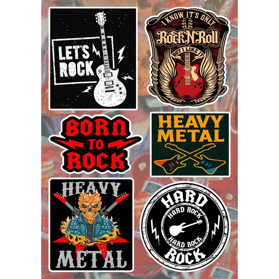 Hard Rock Heavy Metal Stickers Rock N Roll Skull Guitar Sign of the Horns Decals
