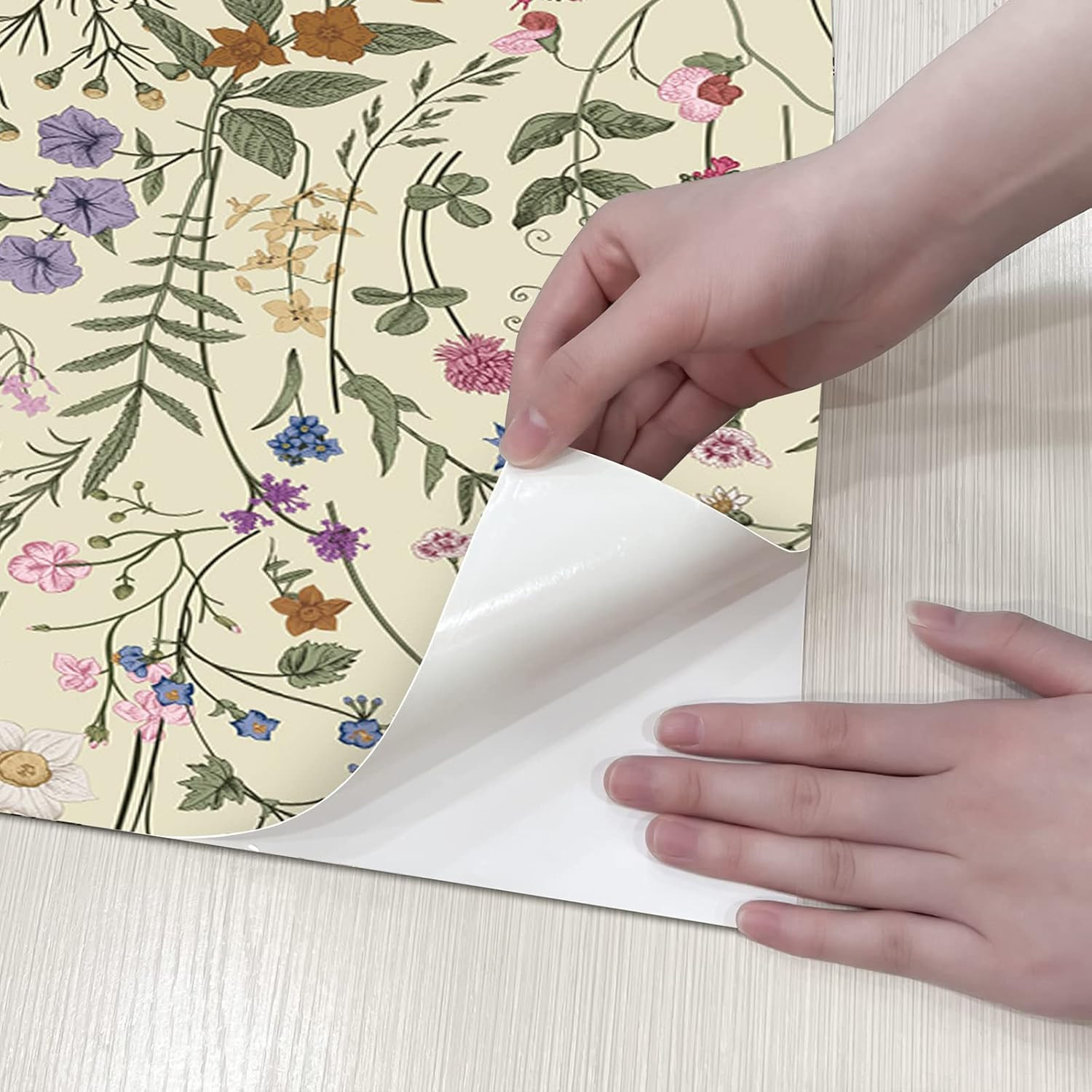 Jiffdiff Wallpaper Self-Adhesive Blooming Vintage Colourful Flowers Wall Paper f