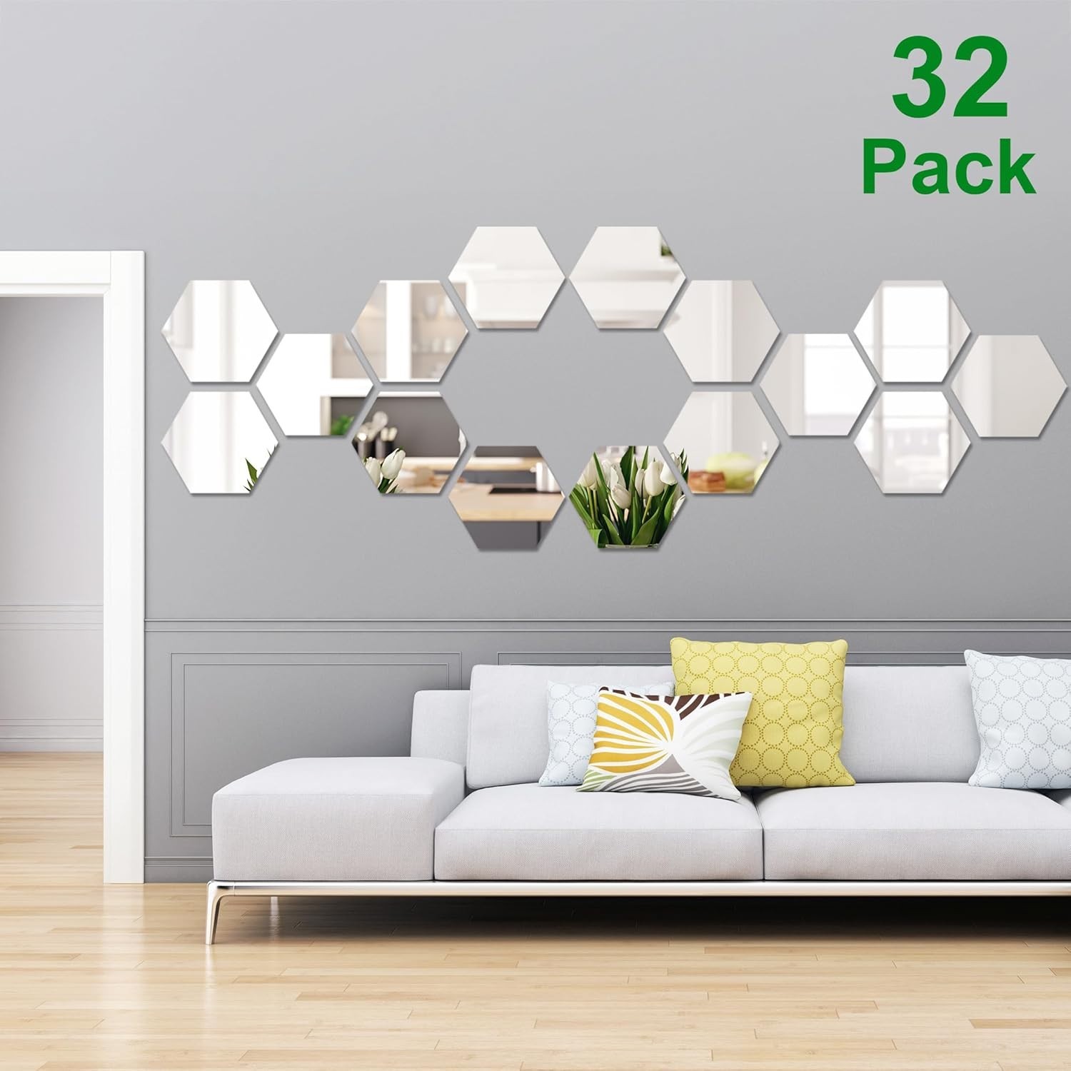 Reflective Silver Mirror Stickers, 32 Pcs