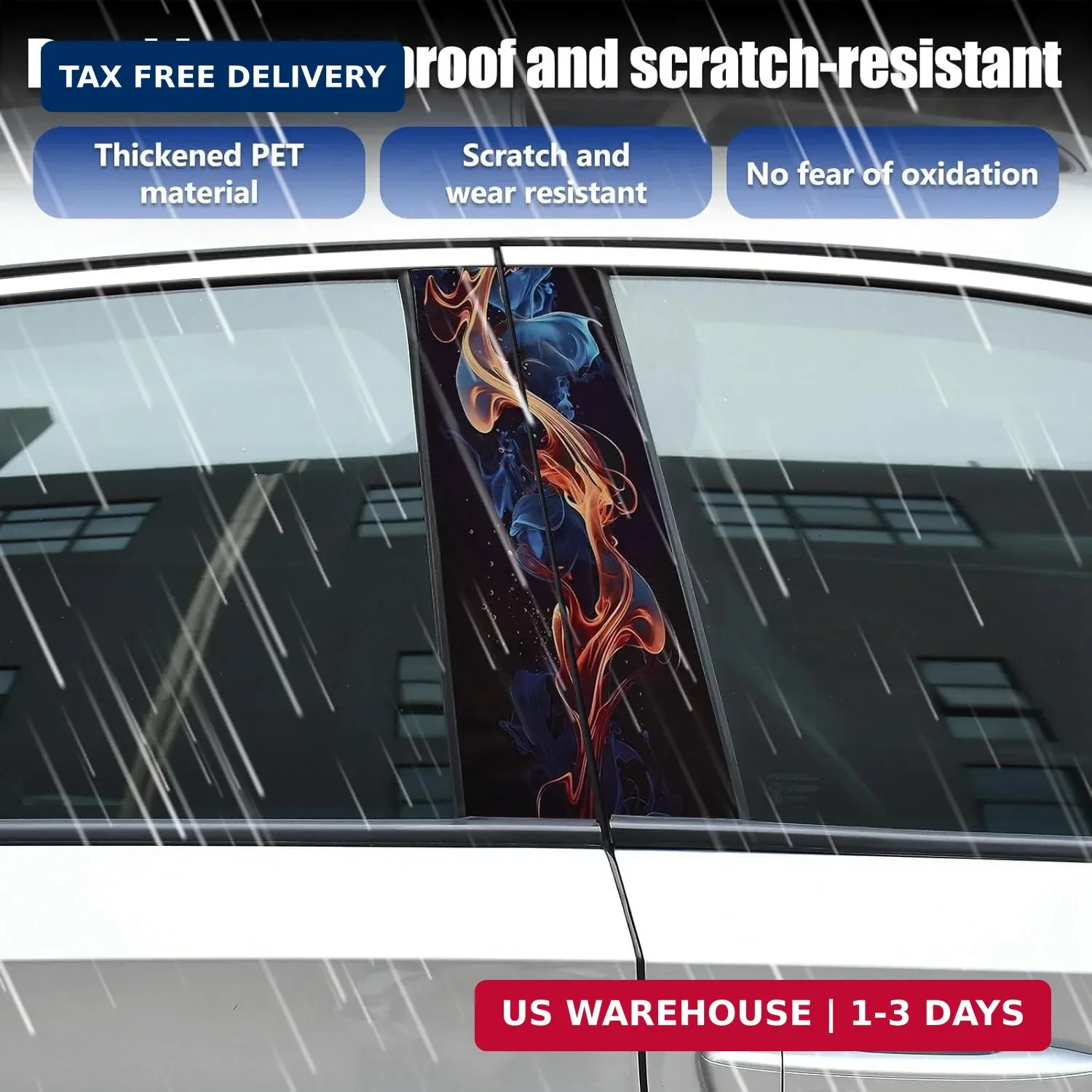 Car Center B-Pillar Vinyl Stickers, Waterproof Sun Protection Scratch Cover Thic
