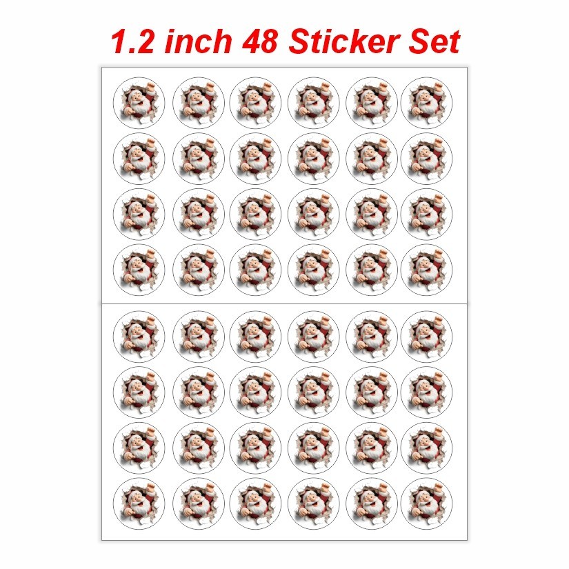 Santa Claus Breaking Wall, Christmas Round Dot Stickers Set, 1.2" & 1.5"