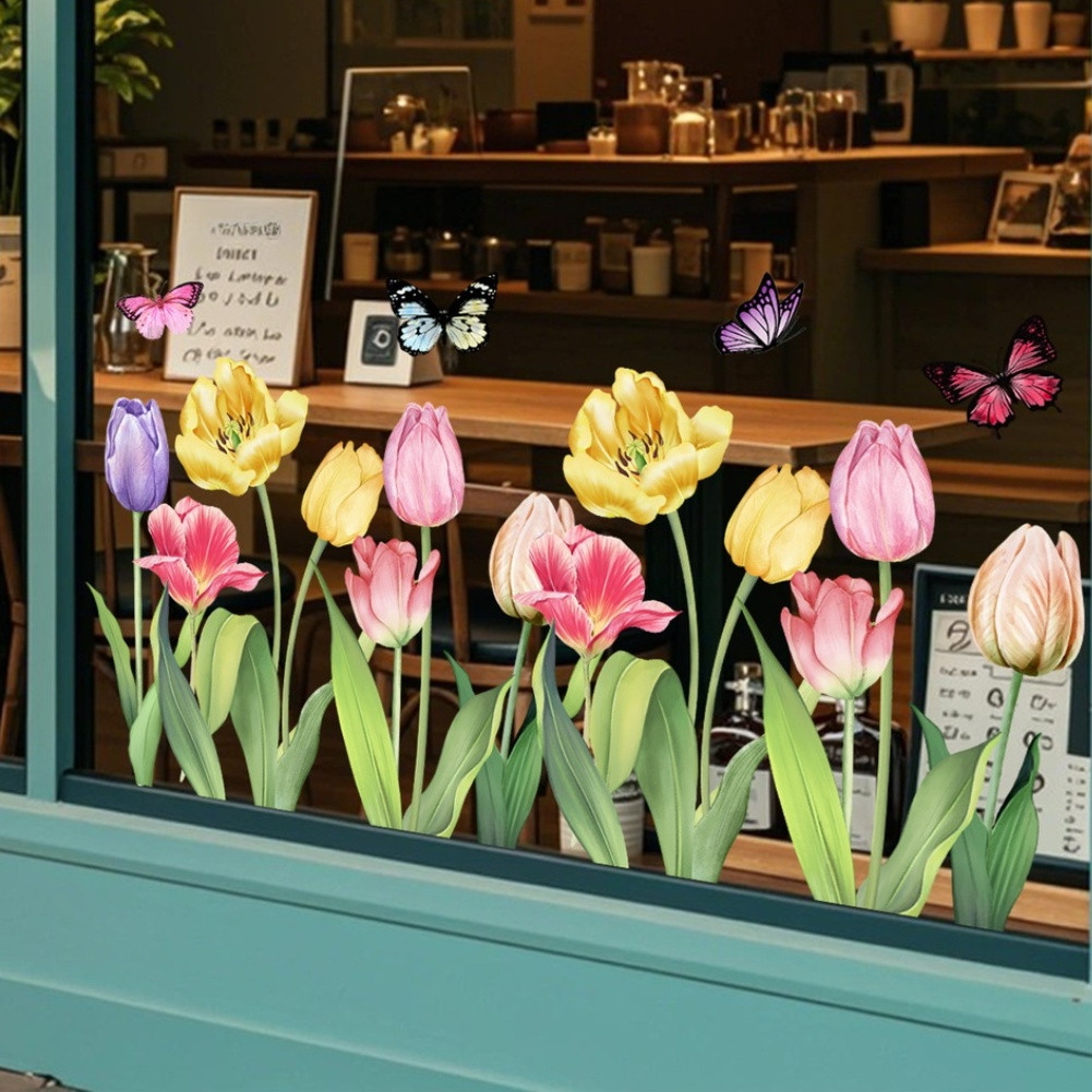 11.81 x 23.62 in Tulip Butterfly Static Window Decal PVC Reusable Glass Sticker
