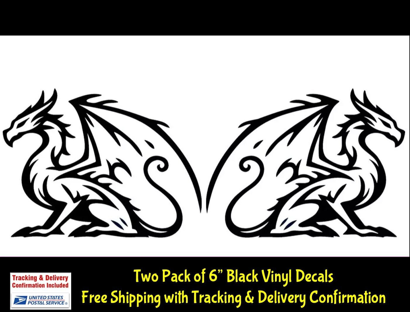 Retro Dragon Drawing 6" Black Vinyl Decals Car Truck Window Mirror Wall Door