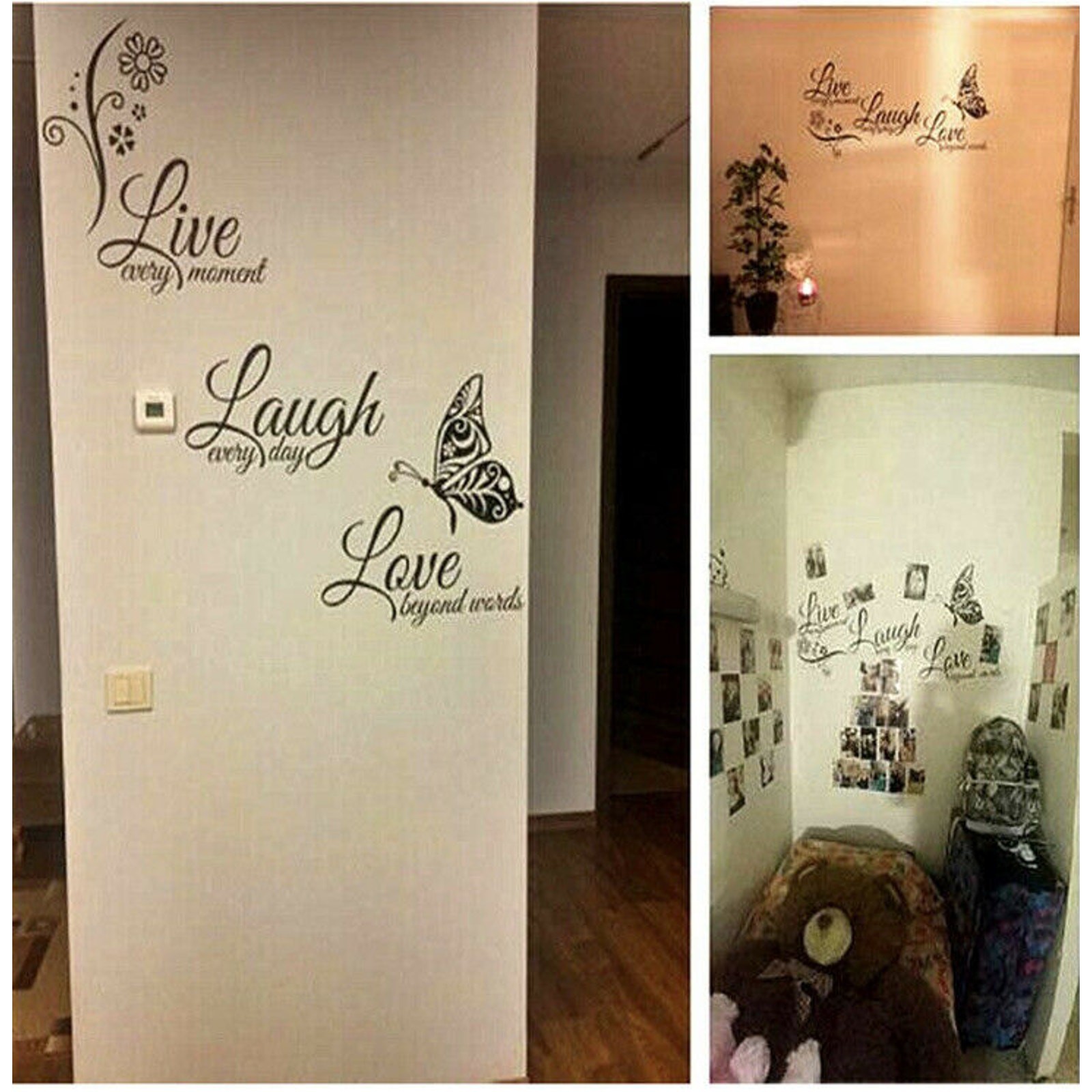 Live Laugh Love Butterfly Flower Wall Decal Sticker Vinyl Home Decor Wall Art