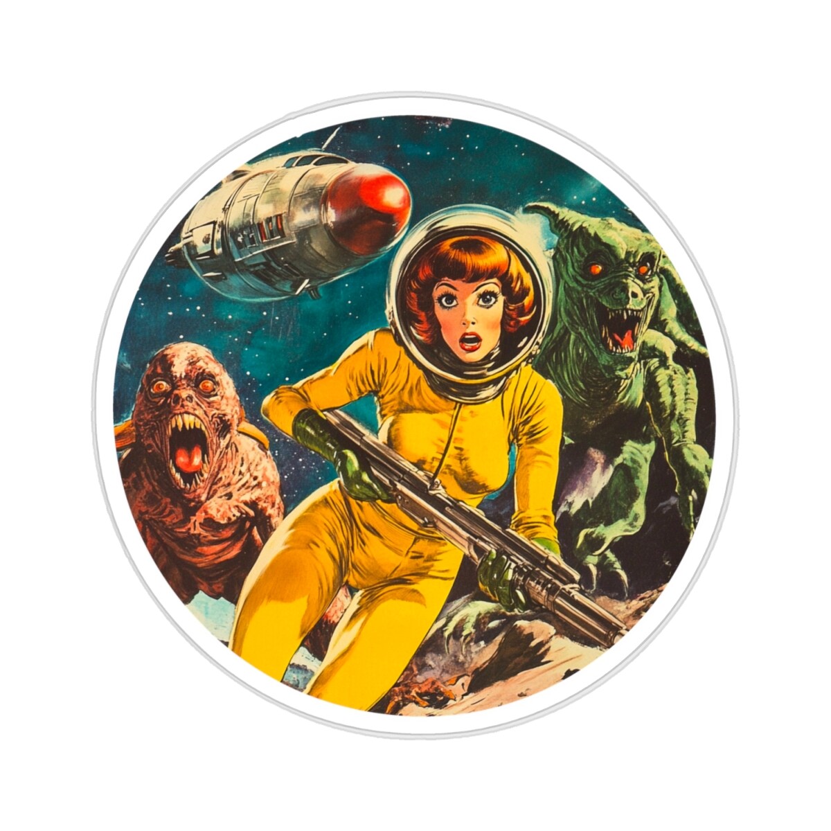 Retro Horror Comic Book Page Art Outer Space Sexy Alien Hunter Kiss-Cut Sticker