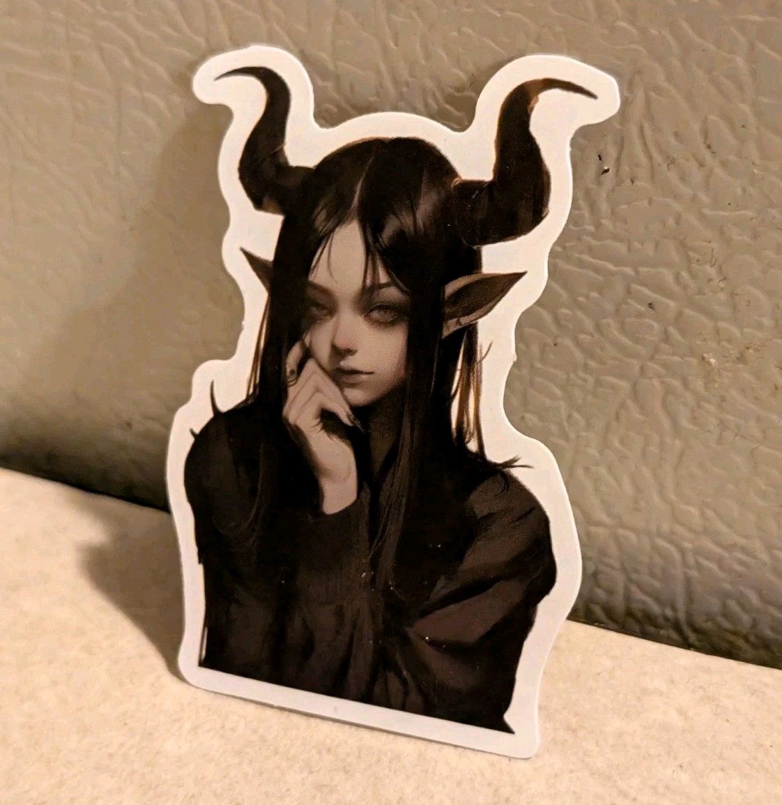 Haunted Active Spirit Demon Girl With Horns Death Shy Black Sticker 1 Pc