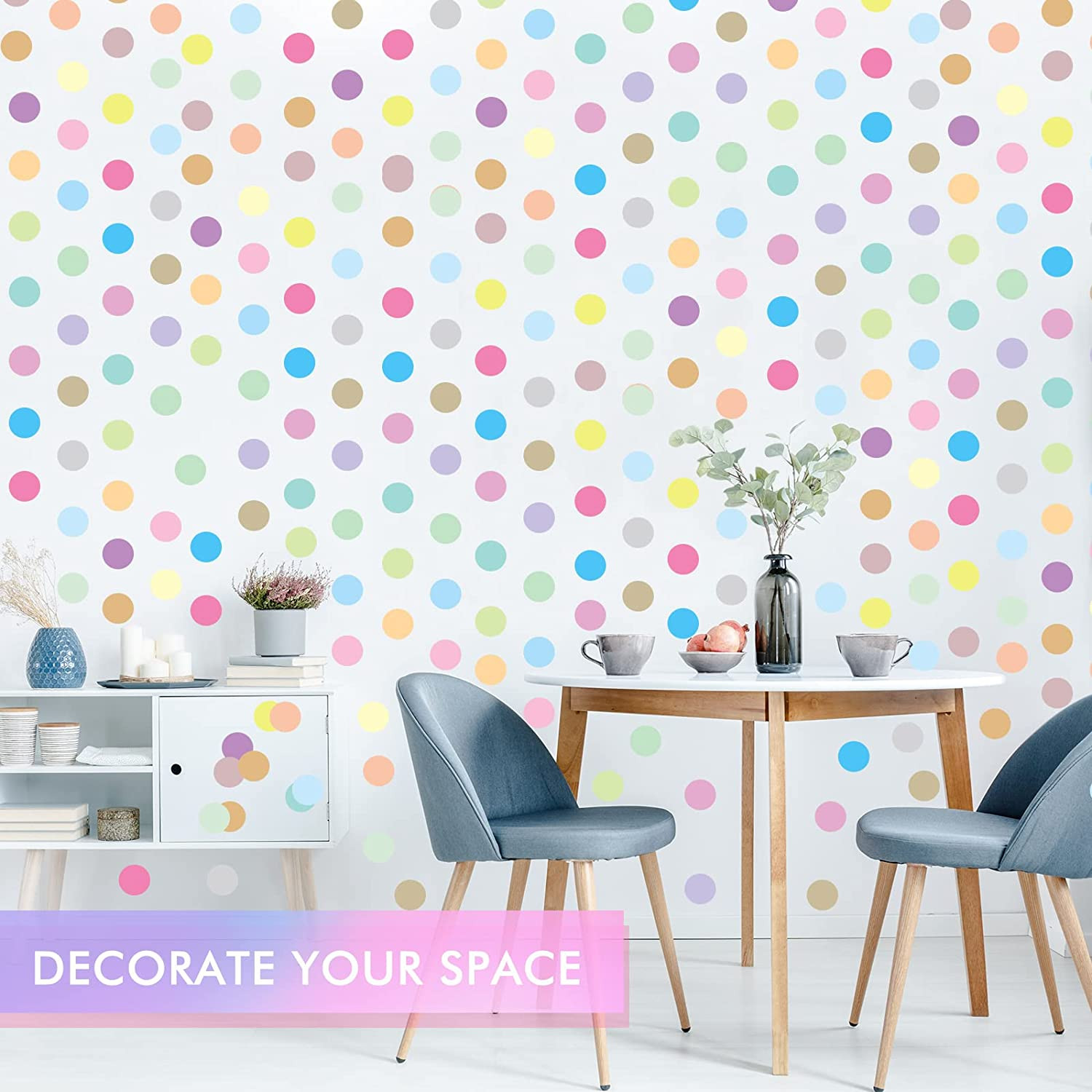 240 Pieces Polka Dots Wall Decals 2 Inch Multi-Color Rainbow Vinyl Dots Removabl