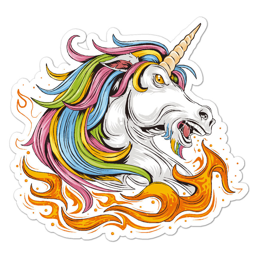 Unicorn Flames, Vinyl Decal Sticker, Indoor Outdoor, 3 Sizes, #8657