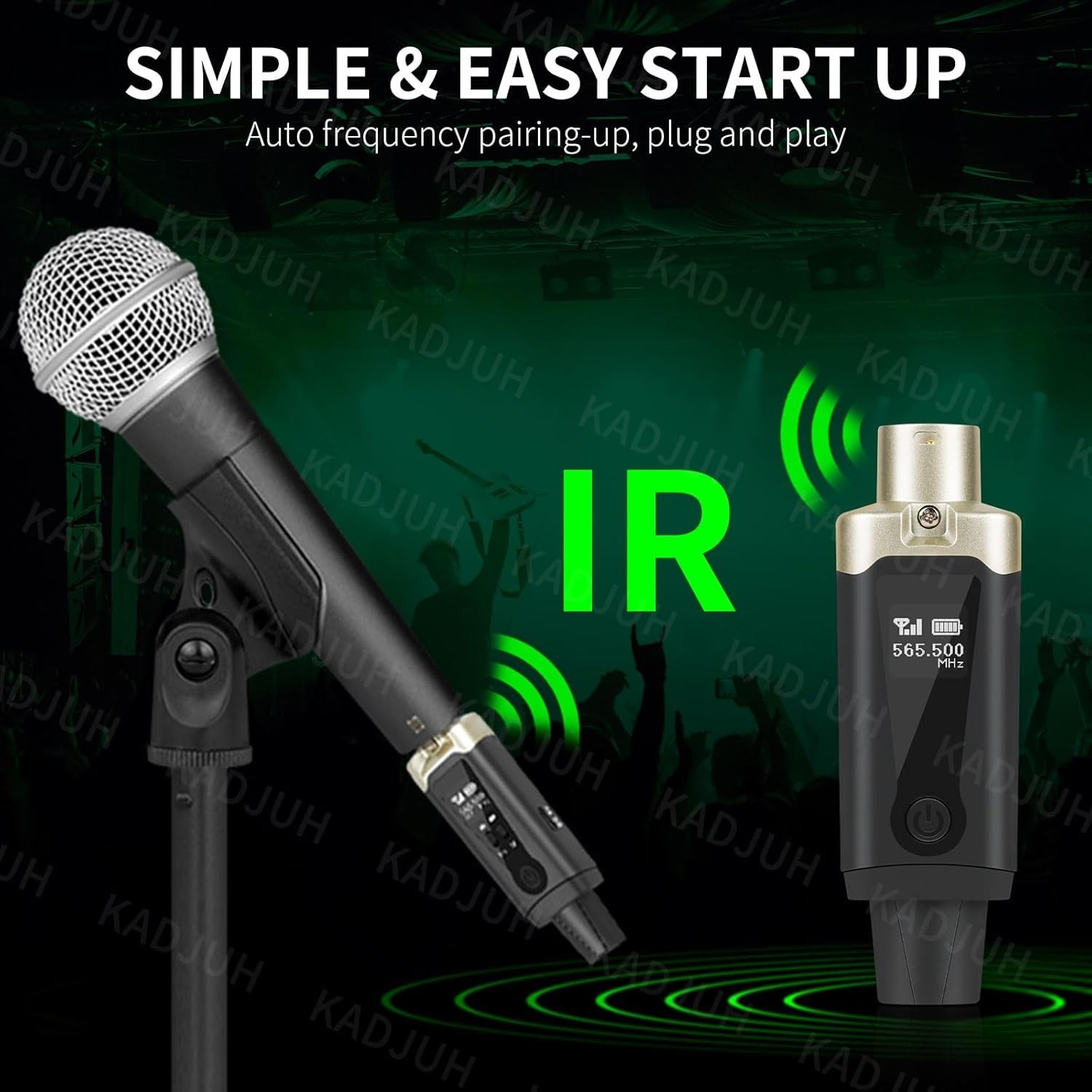 Wireless XLR Transmitter Receiver Set, Rechargeable Mic Adapter, 16 Channels, 19