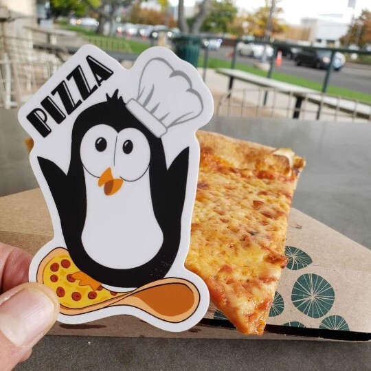 Pizza Penguin Sticker! Matte Finish 3 x 2 Inches Super Cute Original Penguin !