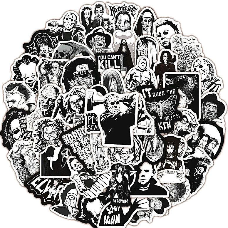Horror Movie Character & More B&W Stickers 25pc LOT Random Scary Stickers