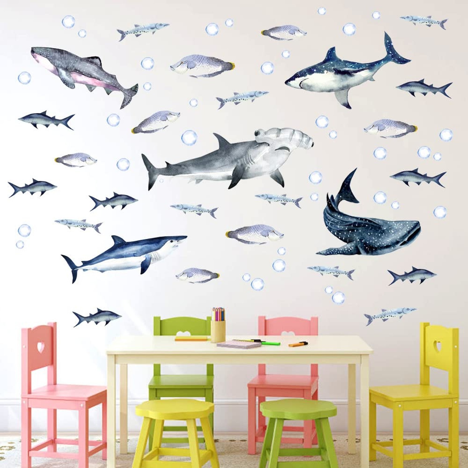 Sharks Wall Stickers Watercolor Sharks Wall Decals Peel and Stick Wall Decals…