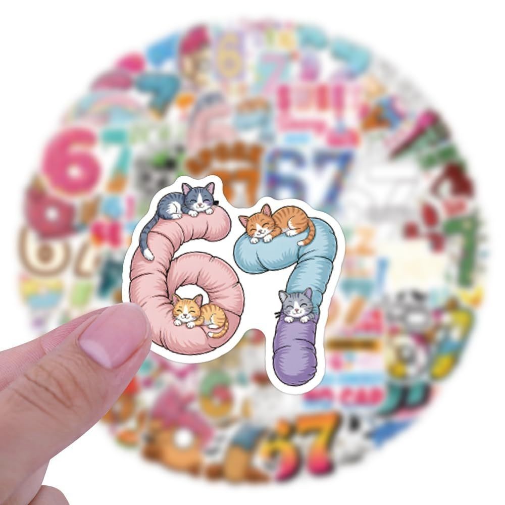 50pcs Number 67 Six Seven Waterproof Stickers Travel Trip Luggage Phone Laptop