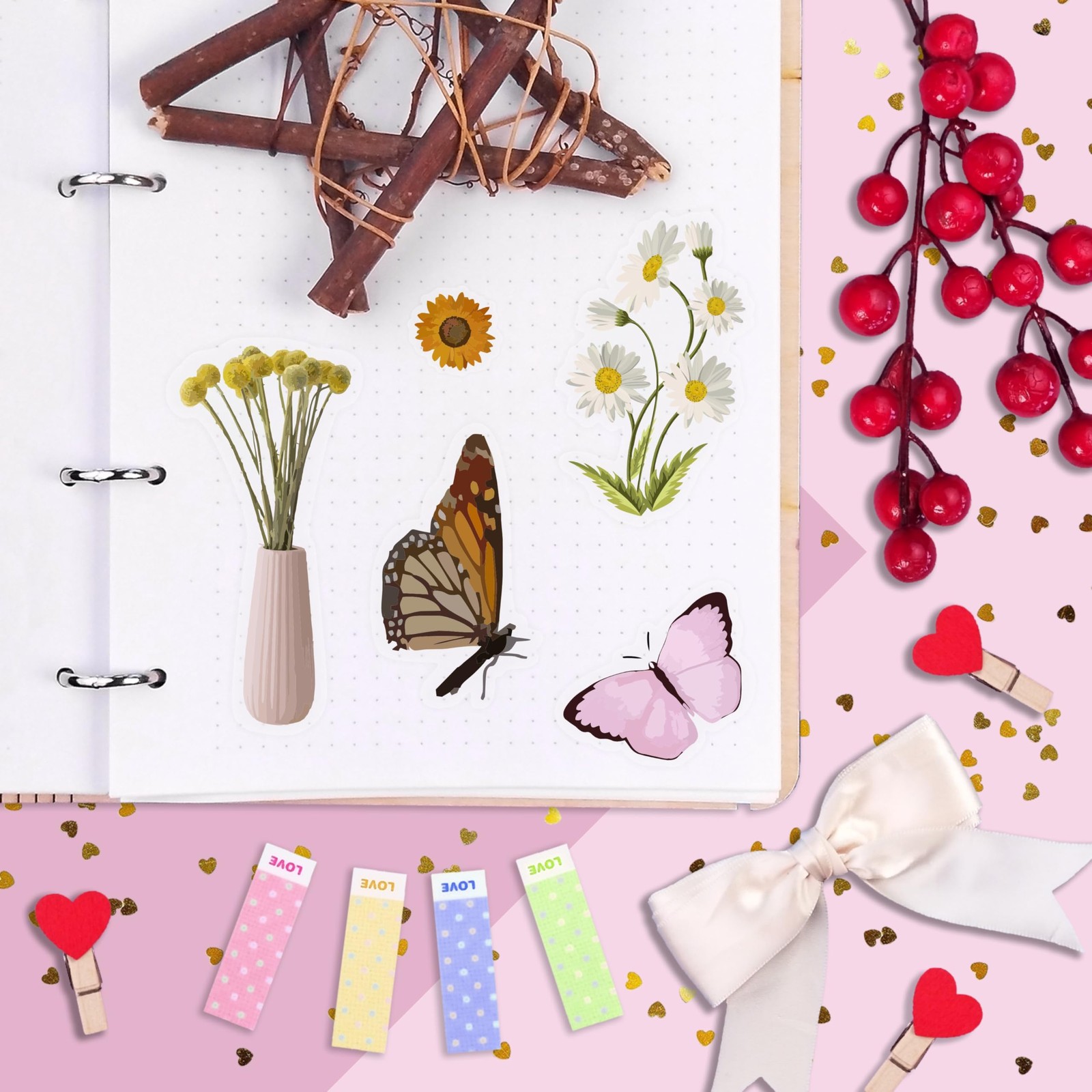 BulbaCraft Transparent Flower and Butterfly Stickers for