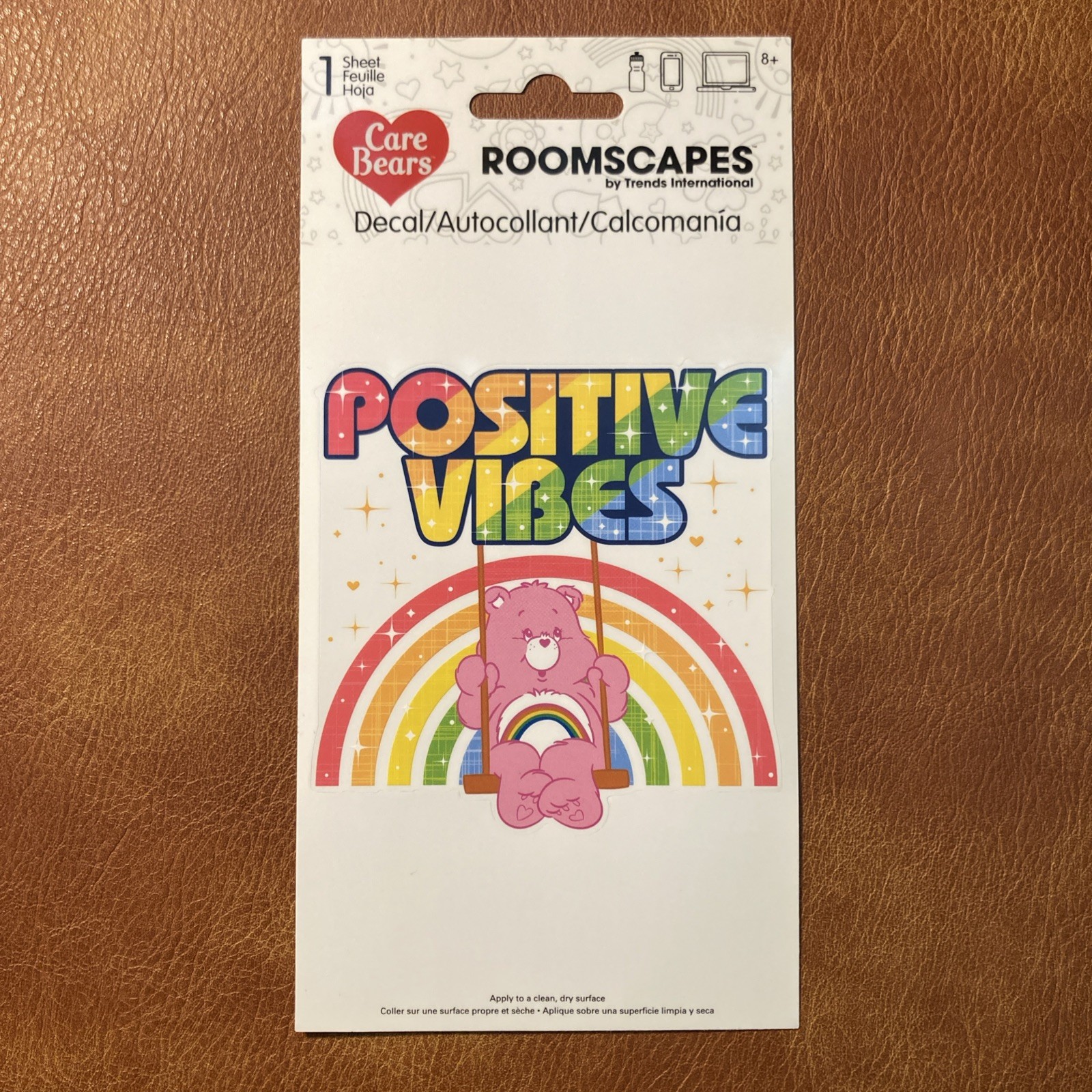 Care Bears – Decal – POSITIVE VIBES Pink Rainbow Bear New