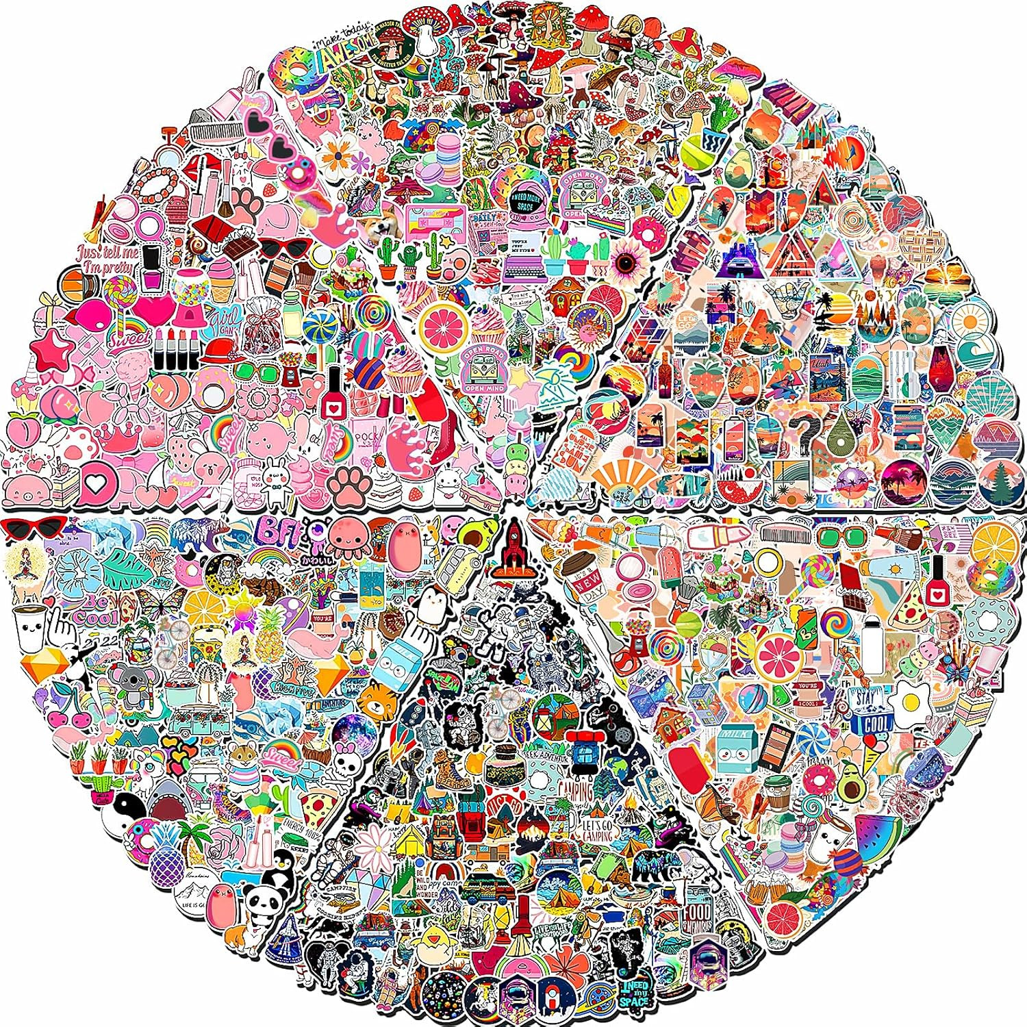 600 PCS Stickers Pack，Cute Colorful Waterproof Stickers，Vinyl Art Stickers.Valen