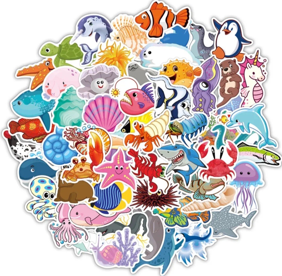 40 Pieces Ocean Life Waterproof Stickers for Wall, Laptop, Scrapbook, Notebook