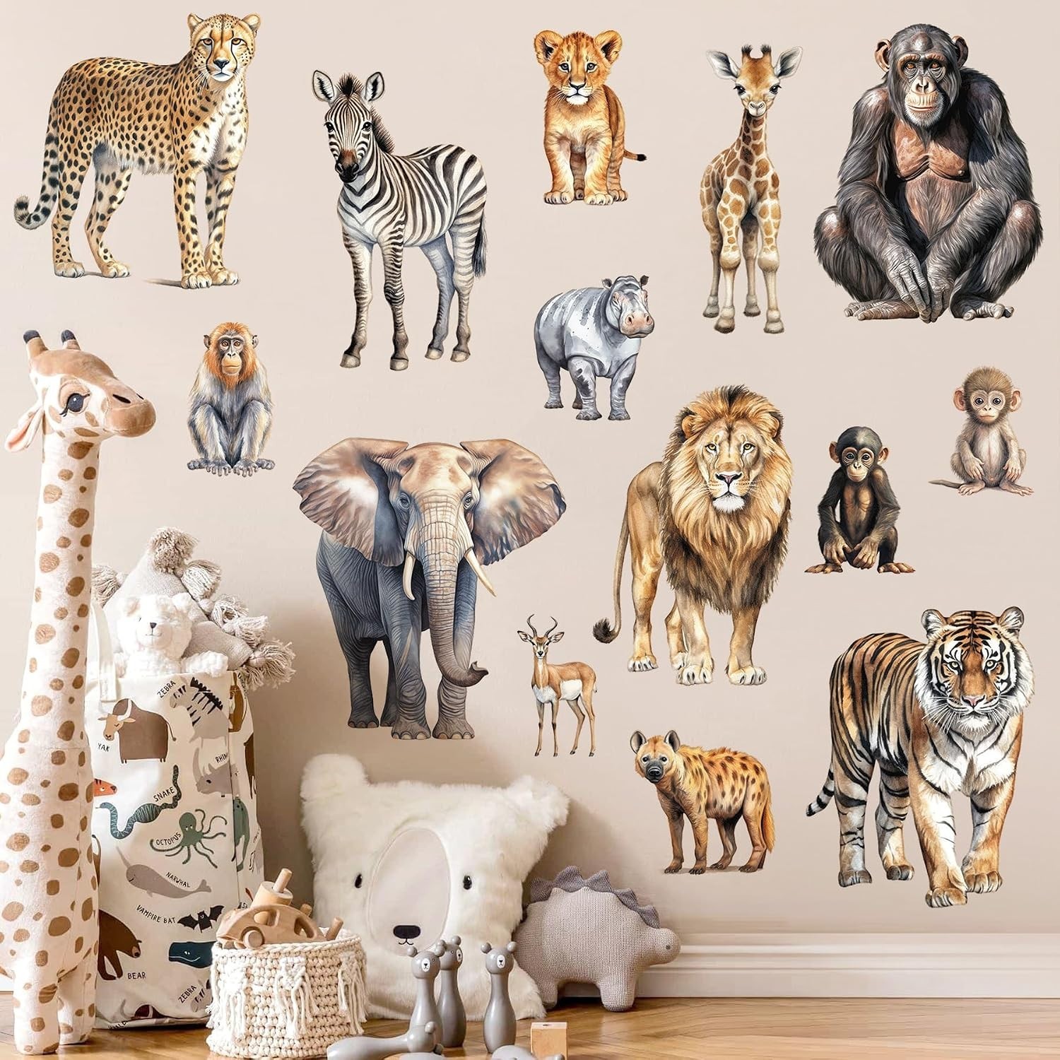 Jungle Animals Wall Decals Stickers Kids Room Nursery Decor Removable Waterproof