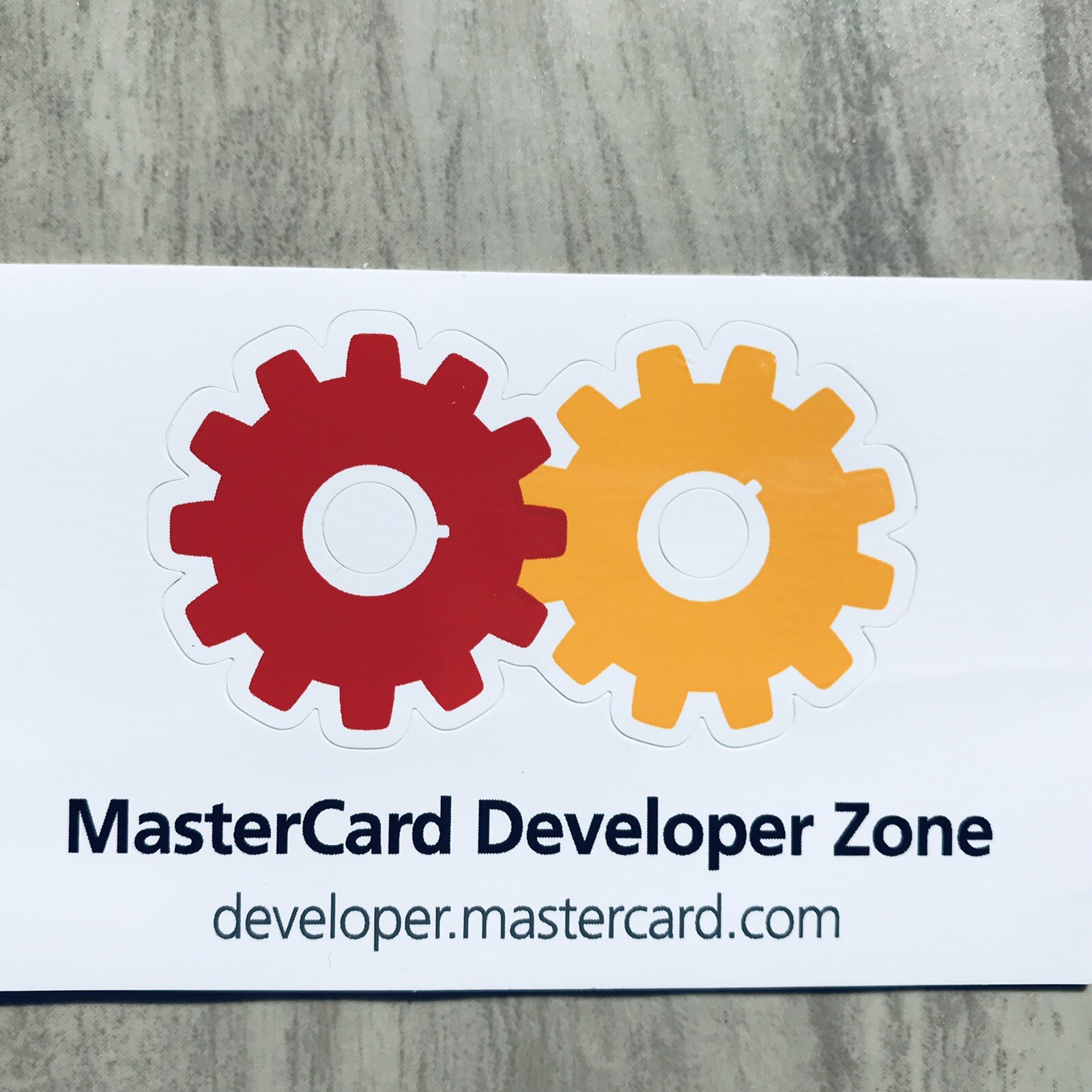 Gears Sticker. Decal. Red & Yellow. Master Card Developer Zone. From Conference