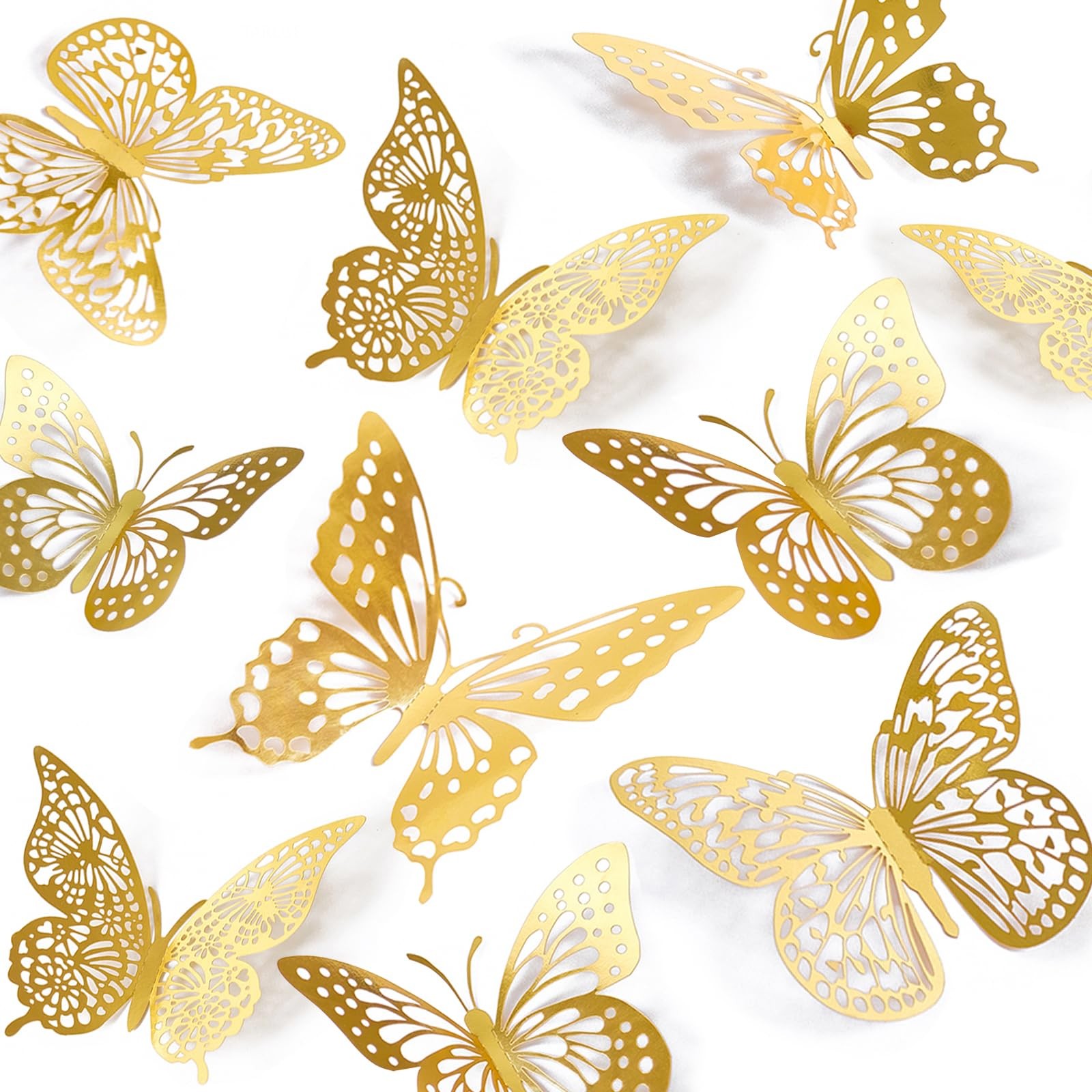 3D Butterfly Wall Decor 48 Pcs 4 Styles 3 Sizes Gold Removable Stickers