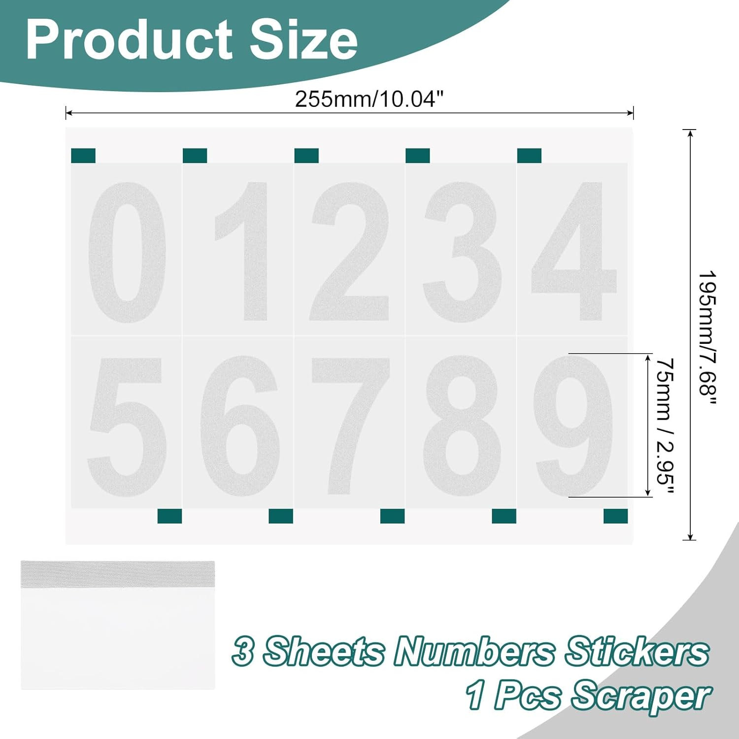 3 Sheets Reflective Mailbox Numbers 3 Inch 0-9 Vinyl Self-Adhesive Stickers